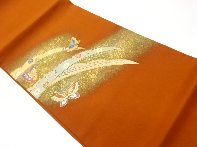 JAPANESE KIMONO / SHISE KINZAI KINKOMA EMBROIDERY SNOW TURF / BUTTERFL